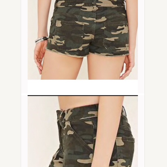 Forever 21 Camo Jean Shorts Khaki Tan Green 27 - Picture 2 of 13